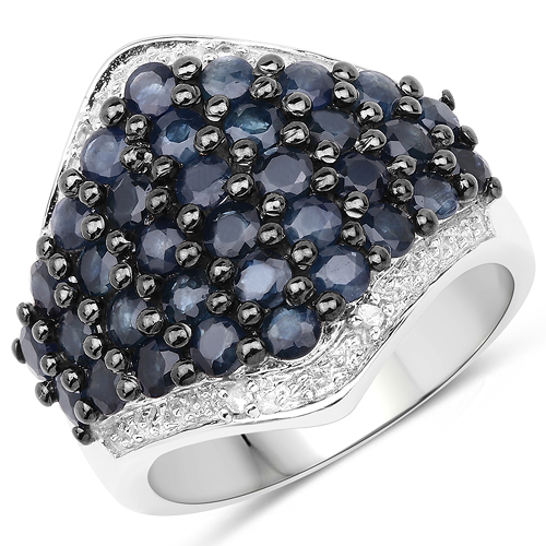 Sapphire-2.76 Carat Genuine Blue Sapphire & White Topaz .925 Sterling Silver Ring