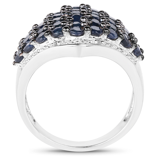2.76 Carat Genuine Blue Sapphire & White Topaz .925 Sterling Silver Ring