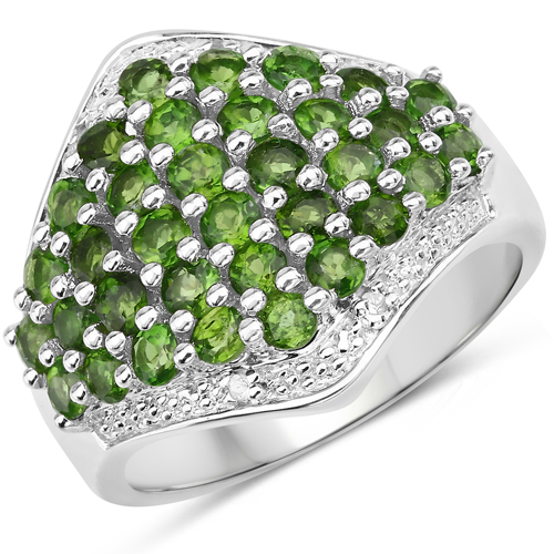 Rings-2.41 Carat Genuine Chrome Diopside and White Topaz .925 Sterling Silver Ring