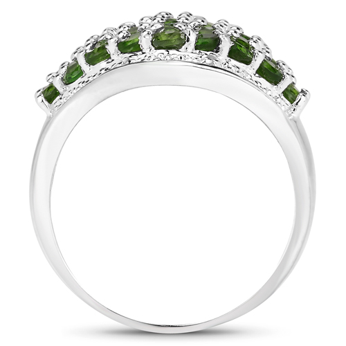 2.41 Carat Genuine Chrome Diopside and White Topaz .925 Sterling Silver Ring