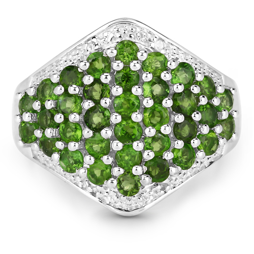 2.41 Carat Genuine Chrome Diopside and White Topaz .925 Sterling Silver Ring