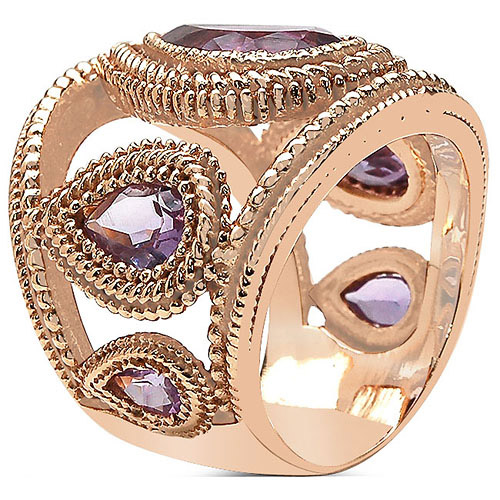 14K Rose Gold Plated 5.28 Carat Genuine Amethyst Brass Ring