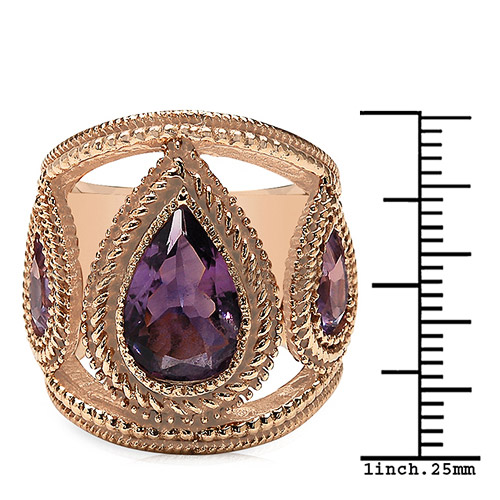14K Rose Gold Plated 5.28 Carat Genuine Amethyst Brass Ring