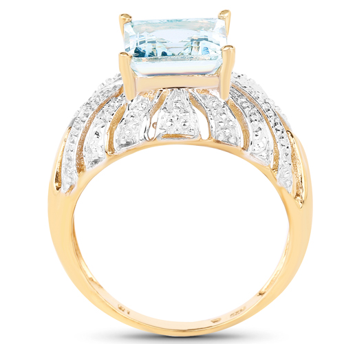 14K Yellow Gold Plated 3.00 Carat Genuine Aquamarine .925 Sterling Silver Ring