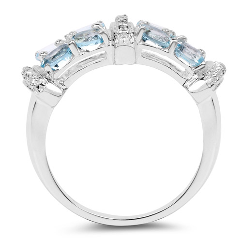 1.56 Carat Genuine Aquamarine and White Sapphire .925 Sterling Silver Ring