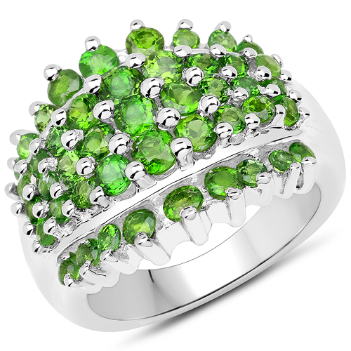 Rings-2.48 Carat Genuine Chrome Diopside .925 Sterling Silver Ring