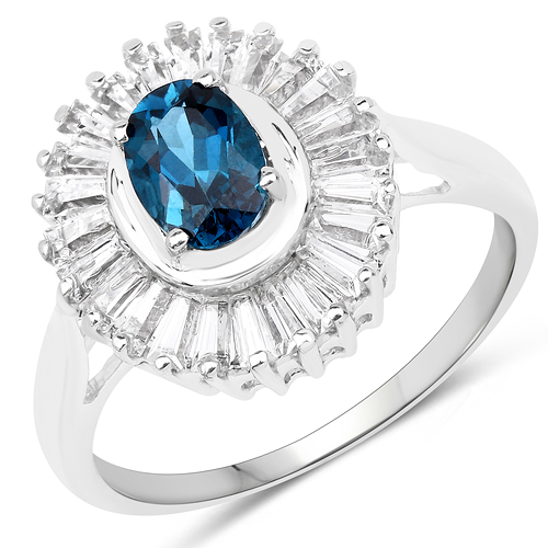 Rings-2.34 Carat Genuine London Blue Topaz & White Topaz .925 Sterling Silver Ring