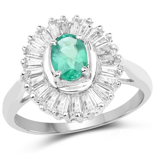 Emerald-2.16 Carat Genuine Zambian Emerald & White Topaz .925 Sterling Silver Ring