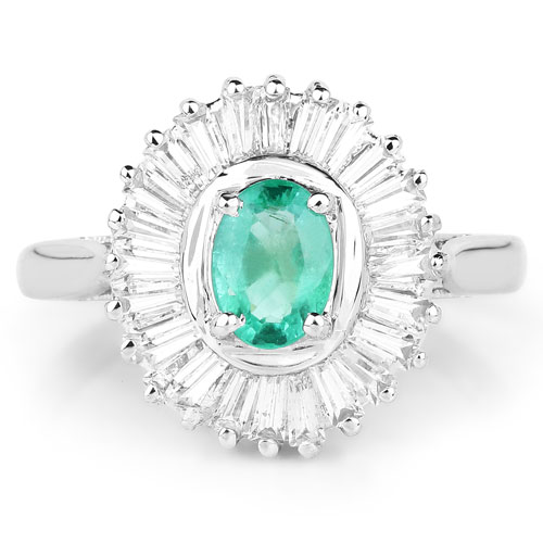 2.16 Carat Genuine Zambian Emerald and White Topaz .925 Sterling Silver Ring