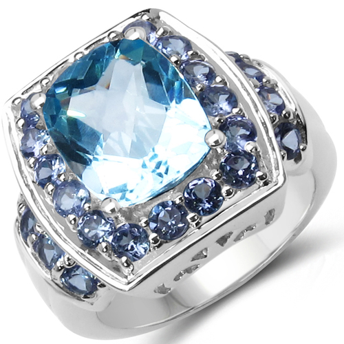 Rings-5.73 Carat Genuine Tanzanite & Blue Topaz .925 Sterling Silver Ring