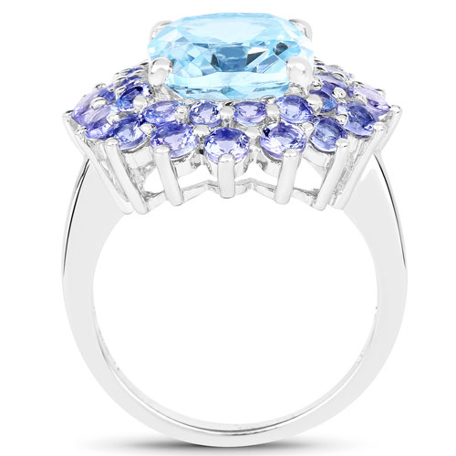 11.22 Carat Genuine Blue Topaz and Tanzanite .925 Sterling Silver Ring