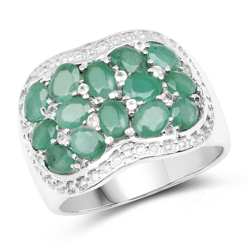 Emerald-2.20 Carat Genuine Emerald & White Topaz .925 Sterling Silver Ring
