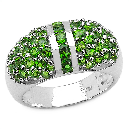 Rings-2.03 Carat Genuine Chrome Diopside .925 Sterling Silver Ring