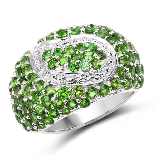 Rings-5.18 Carat Genuine Chrome Diopside .925 Sterling Silver Ring