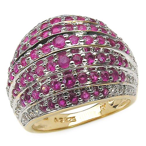 Ruby-14K Yellow Gold Plated 2.94 Carat Genuine Ruby & White Topaz .925 Sterling Silver Ring