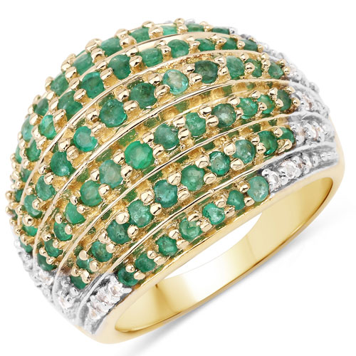 Emerald-2.16 Carat Genuine Zambian Emerald and White Topaz .925 Sterling Silver Ring