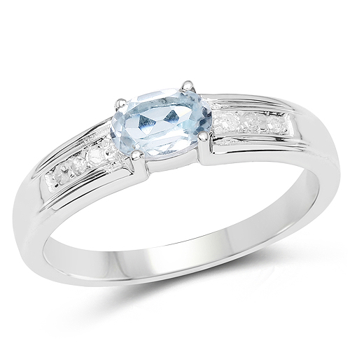Rings-0.55 Carat Genuine Blue Topaz and White Diamond .925 Sterling Silver Ring