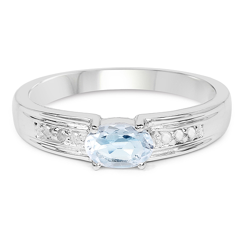 0.55 Carat Genuine Blue Topaz and White Diamond .925 Sterling Silver Ring