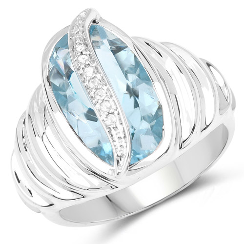 Rings-5.75 Carat Genuine Blue Topaz and White Topaz .925 Sterling Silver Ring