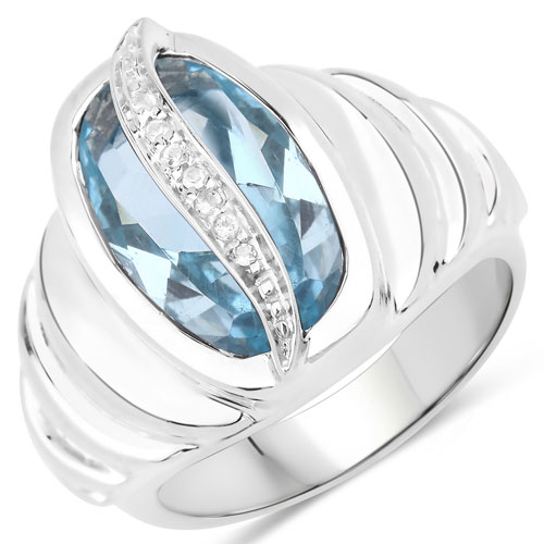 Rings-5.74 Carat Genuine Blue Topaz and White Topaz .925 Sterling Silver Ring