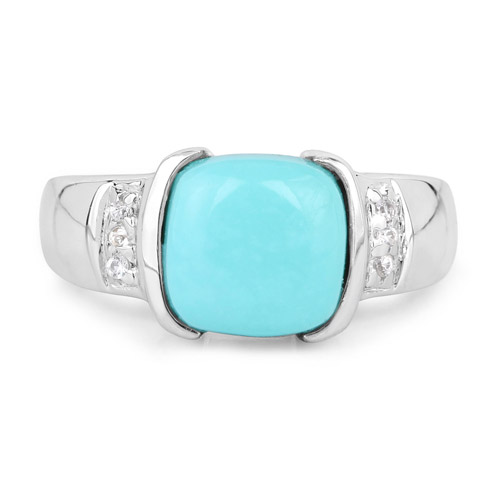 3.07 Carat Genuine Turquoise & White Sapphire .925 Sterling Silver Ring