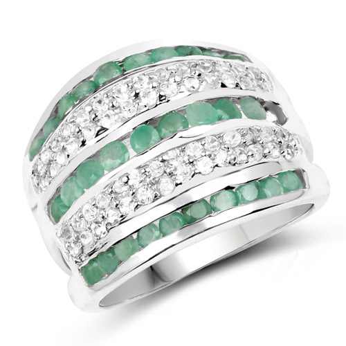 Emerald-1.94 Carat Genuine Emerald and White Topaz .925 Sterling Silver Ring