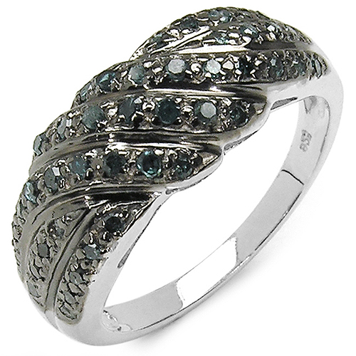 Diamond-0.36 Carat Genuine Blue Diamond .925 Sterling Silver Ring