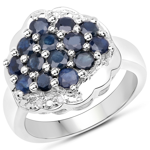 Sapphire-1.72 Carat Genuine Blue Sapphire and White Topaz .925 Sterling Silver Ring