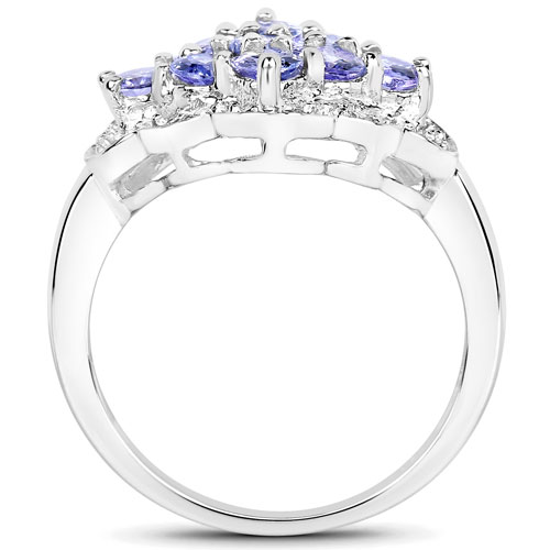 1.55 Carat Genuine Tanzanite and White Topaz .925 Sterling Silver Ring