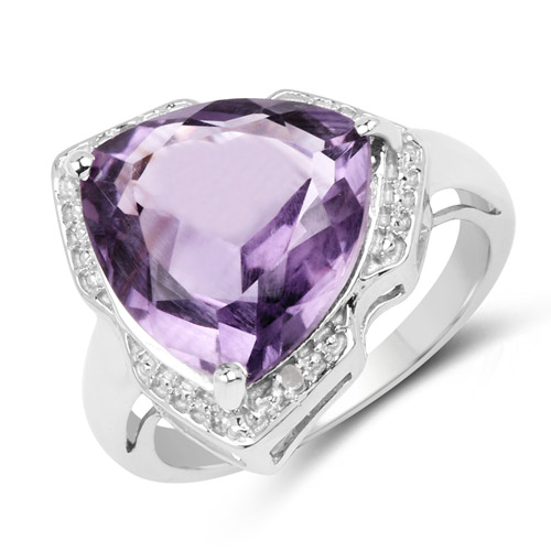 Amethyst-6.01 Carat Genuine Amethyst and White Diamond .925 Sterling Silver Ring