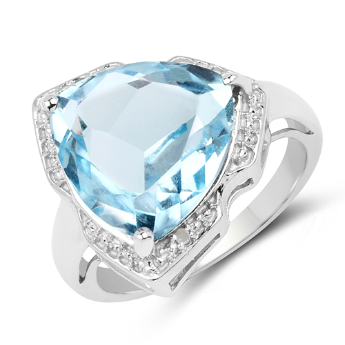 Rings-8.30 Carat Genuine Blue Topaz & White Diamond .925 Sterling Silver Ring