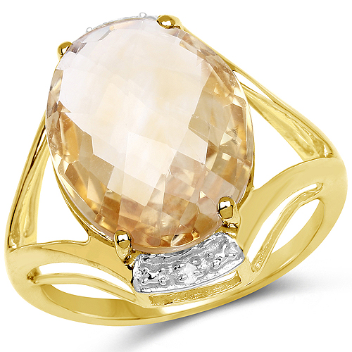Citrine-14K Yellow Gold Plated 7.27 Carat Genuine Citrine and White Topaz .925 Sterling Silver Ring