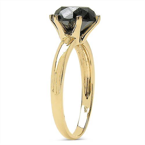 3.07 Carat Genuine Black Diamond 10K Yellow Gold Ring