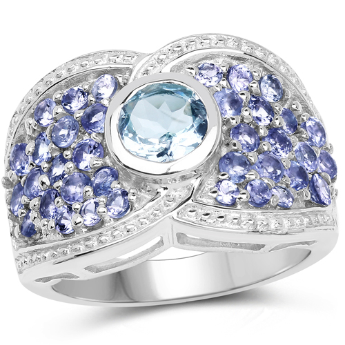 Rings-1.95 Carat Genuine Aquamarine and Tanzanite .925 Sterling Silver Ring
