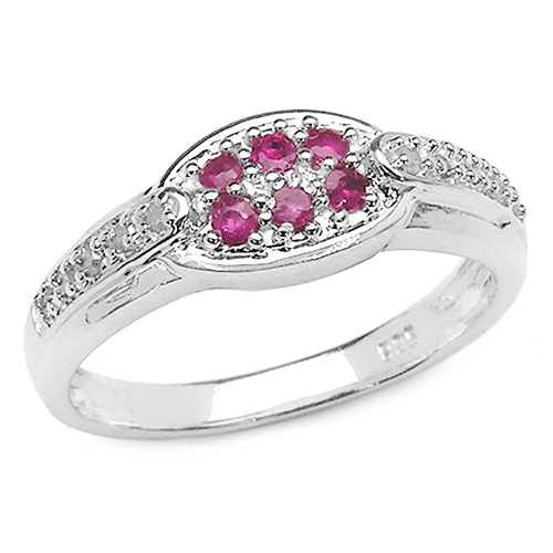 Ruby-0.26 Carat Genuine Ruby and White Diamond .925 Sterling Silver Ring