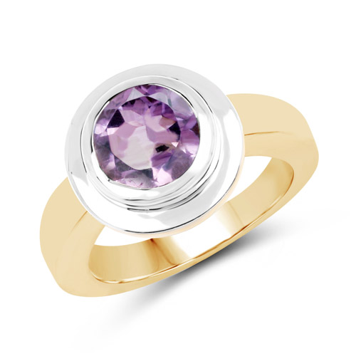 Amethyst-14K Yellow Gold Plated 2.25 Carat Genuine Amethyst .925 Sterling Silver Ring