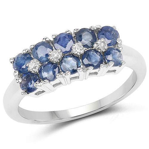 Sapphire-1.05 Carat Genuine Blue Sapphire and White Diamond .925 Sterling Silver Ring