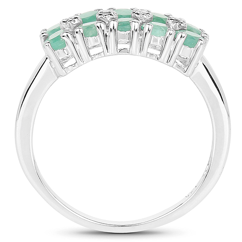 0.85 Carat Genuine Emerald and White Diamond .925 Sterling Silver Ring