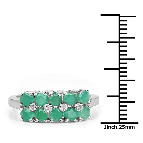 0.85 Carat Genuine Emerald and White Diamond .925 Sterling Silver Ring