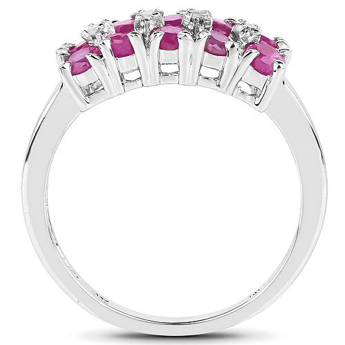 1.05 Carat Genuine Ruby and White Diamond .925 Sterling Silver Ring