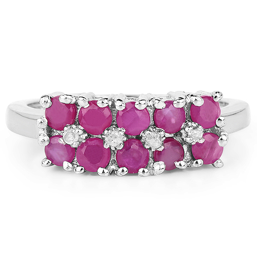 1.05 Carat Genuine Ruby and White Diamond .925 Sterling Silver Ring