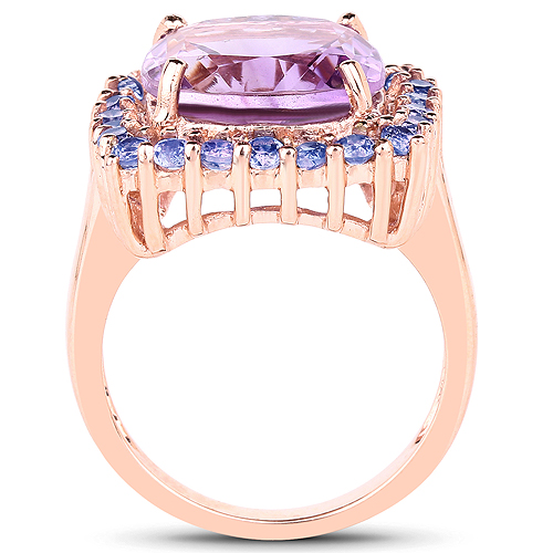 14K Rose Gold Plated 6.53 Carat Genuine Amethyst and Tanzanite Brass Ring