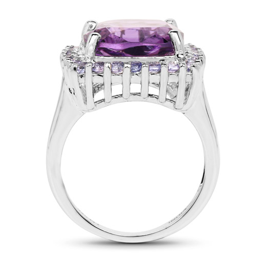6.53 Carat Genuine Amethyst and Tanzanite .925 Sterling Silver Ring