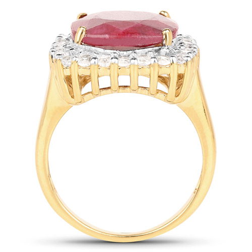18K Yellow Gold Plated 8.21 Carat Dyed Ruby and White Topaz .925 Sterling Silver Ring