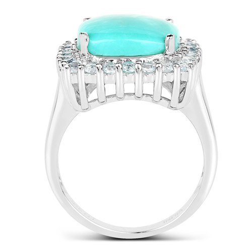 6.06 Carat Genuine Turquoise and Topaz Blue .925 Sterling Silver Ring