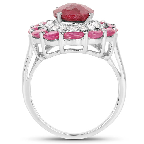 6.01 Carat Dyed Ruby, Ruby and White Topaz .925 Sterling Silver Ring