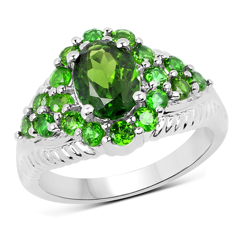 Rings-2.28 Carat Genuine Chrome Diopside .925 Sterling Silver Ring
