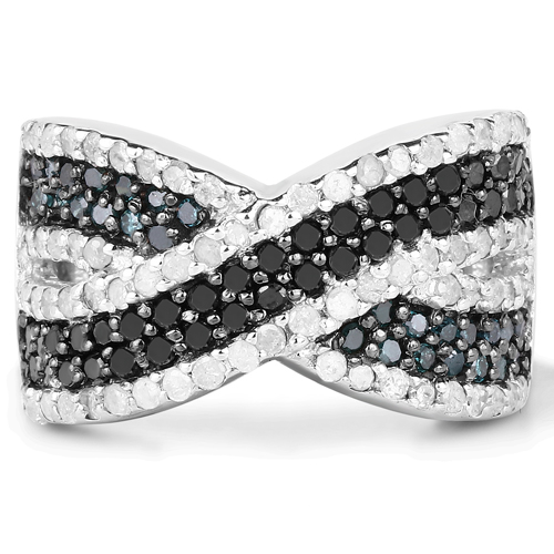 1.57 Carat Genuine Blue Diamond, White Diamond & Black Diamond .925 Sterling Silver Ring