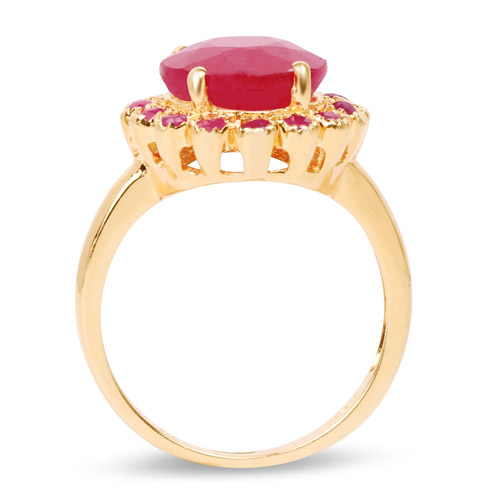 14K Rose Gold Plated 5.89 Carat Glass Filled Ruby and Ruby .925 Sterling Silver Ring