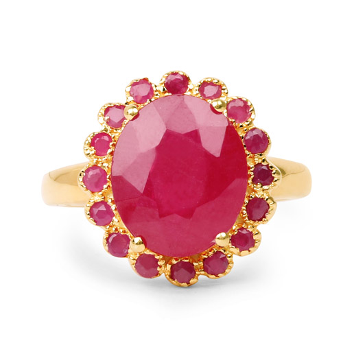 14K Rose Gold Plated 5.89 Carat Glass Filled Ruby and Ruby .925 Sterling Silver Ring